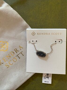 Kendra Scott Dark Blue Druzy Elisa Necklace - Silver Tone